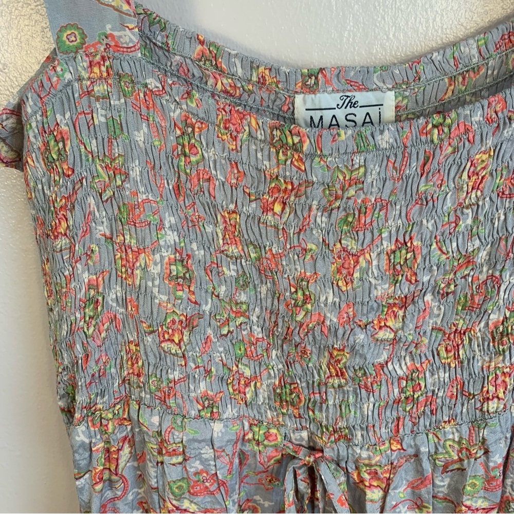 The Masai Clothing Co Smocked Pocket Front Floral Drawstring Midi Sun Dress - Picture 8 of 12